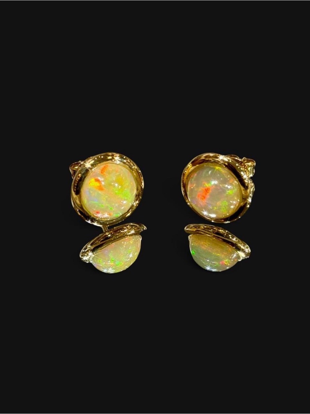 New Natural Opal 9K Solid Yellow Gold Sphere Bezel Settings Earrings/Studs